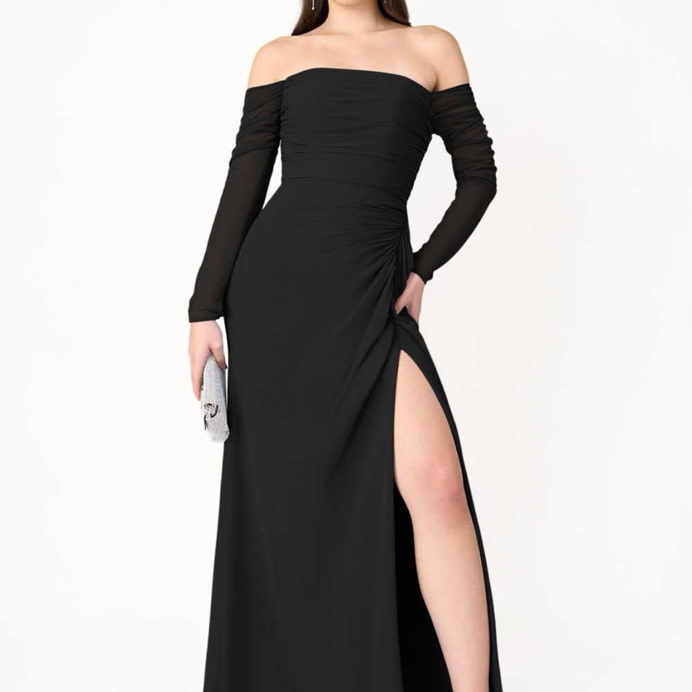 Azazie Atelier Size 18 Veronica Chiffon Off Shoulder Ruched Gown w Leg Slit NWT